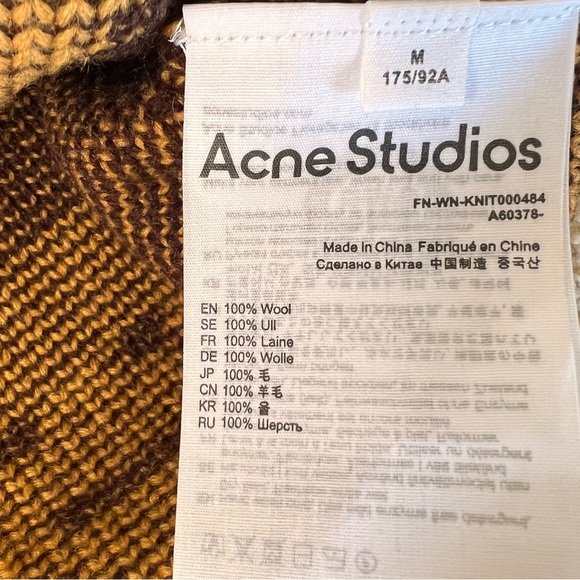 🍁☃️ACNE STUDIOS Women's Face Jacquard Wool Sweater Ochre Orange Coffee Brown - Picture 11 of 14